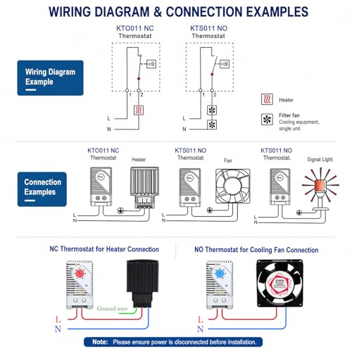 Image of KTS011 Temperature Controller, Compact Electric Mechanical Thermostat Switch Adjustable 0-60℃, Normally Open, Blue Button,