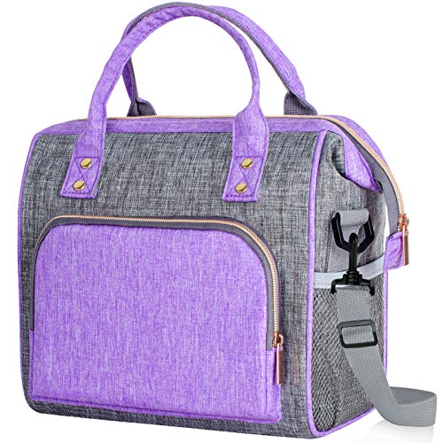 Lunch Bags for Women Insulated, Reusable Lunch Bags Leakproof Lunch Bag Large Lunch Bag with Adjustable Shoulder Strap, Multi-Pocket Lunch Bag for Work, Office, Picnic, Outdoor (Purple)