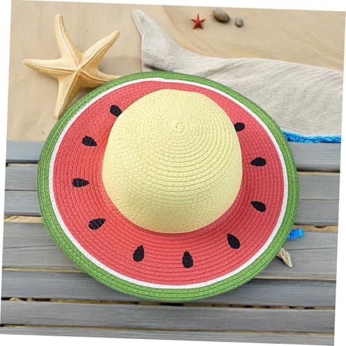 Watermelon Straw Sun Hat for Girls Lightweight Beach Cap Wide Brim Cute Outdoor for Beach Activities and Travel4