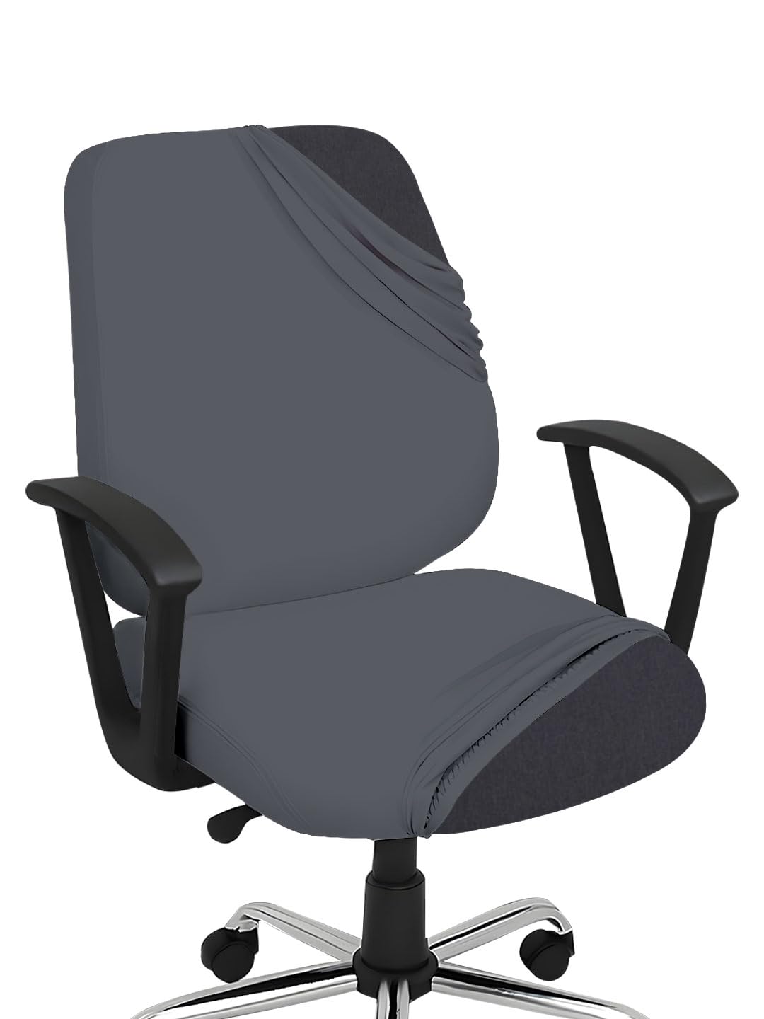 Dark Gray 2 Piece Pack of 1 Office Chair Cover 200GSM Fabric Stretchable Elastic Removable Washable Office Computer Desk Executive Rotating Chair Seat Covers Slipcover Protector-image-36