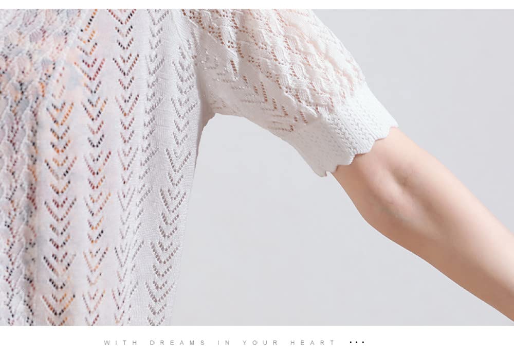 Dünne Strickjacke, Damen-Seiden-Bolero Fischgrätenmuster-Strick-Kurzarmbluse Kurze Ärmelbluse Sommer-Häkel-Cardigans Sexy Damen-Mesh-Oberteile Elegant Leichte Jacke Zum Überziehen Für Elegante