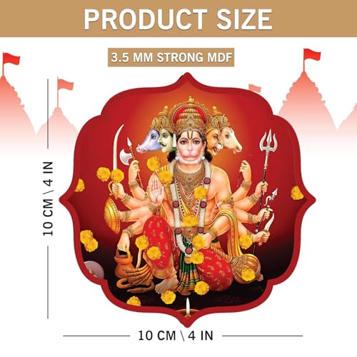 Image of BerryBox Panchmukhi Hanuman MDF Sticker Wall Frame Door Vastu Dosh Rectification Remedy Of Home, Office And Factory MDF Photo Poster with self adhesive tape 4 inch (Style 6)