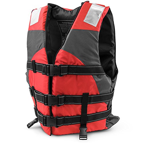 Multi-Sport Life Vest with Hi-Visibility Reflective Panels and Threading by Crown Sporting Goods (Red)