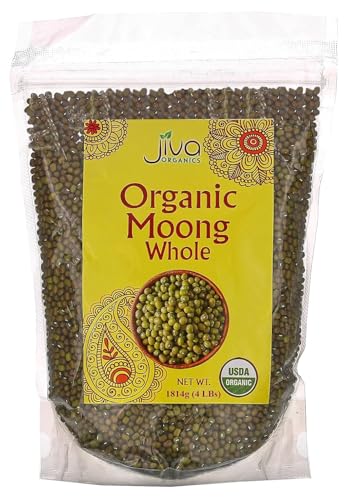Jiva Organics Organic Mung Beans Whole 4 LB LARGE Bag - Green Moong Bean
