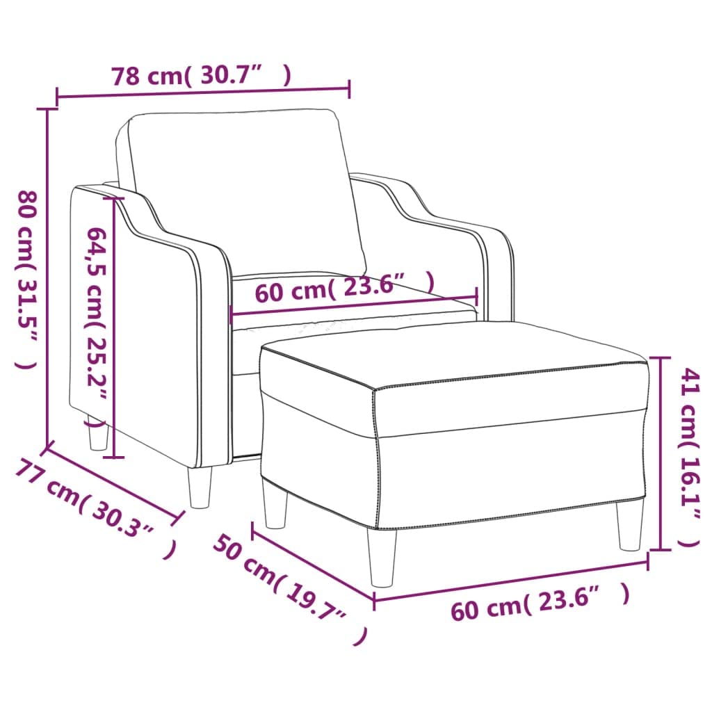Ciemnoszary fotel z taboretem z materiału 60 cm, wyściełany podłokietnikiem i oparciem, zajmuje mało miejsca do salonu, pokoju gościnnego, pokoju młodzieżowego i biura, relaksujący do salonu