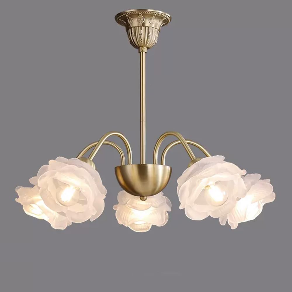 SWEMOPP 6-Light White Milk Glass Flower Chandelier for Dining Room Sputnik Hanging Pendant Light Ceiling Kitchen Island Vintage Gold Rose Floral Chandelier for Girls Bedroom Living Room Foyer