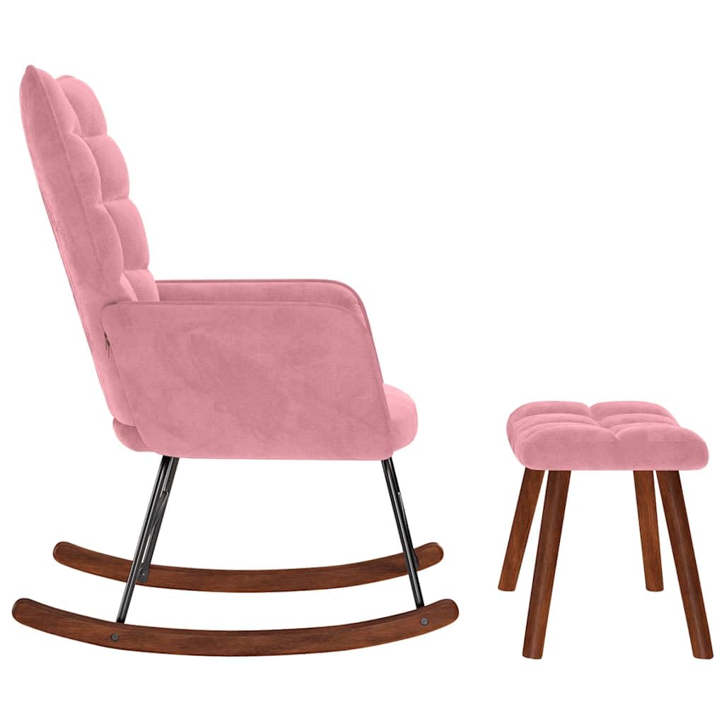 Mecedora de terciopelo con taburete rosa, sillón con asiento acolchado grueso y reposabrazos, marco estable de madera contrachapada y metal, patas de madera para un soporte seguro, versátil