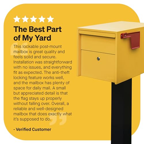 Image of Adoorn Lockable Post Mount Mailboxes for Outside - Small Anti-Theft Locking Mailbox for Packages and Letters - Weatherproof Construction - Durable Steel - 12 inch H x 12 inch W x 18.5 inch D - Yellow