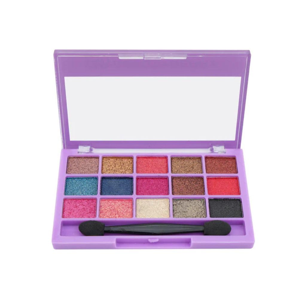 beautyberry wallet queen eyeshadow palette kit – 15 highly pigmented matte, shimmer & glitter shades, travel-friendly makeup palette & applicator brush for women (shimmer)