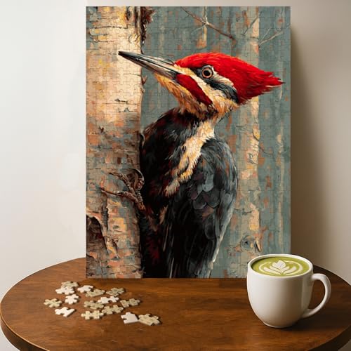Woodpecker Animal Jigsaw Puzzle - 500 Pieces Wooden Puzzle for Adults, Wall Art Gift, Finished Size: 20 x 15 Inch