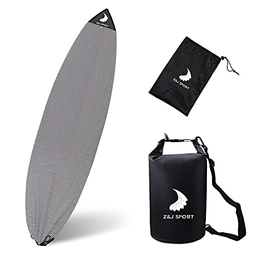 Z&J SPORT Surfboard-Socke mit Auffangbeutel und 3L Trockenbeutel, Surfbrett-Überzug für Kurz- oder Longboard, Schwimmender wasserdichter Trockensack zum Surfen, Schwimmen (runde Nase, 9‘6“)