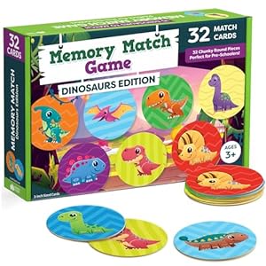 Matching Memory Game for Kids – 32pc Dinosaur Concentration Memory Matching Games for Children – Preschool Memory Games & Toddlers Ages 3-5, 3, 4, 5
