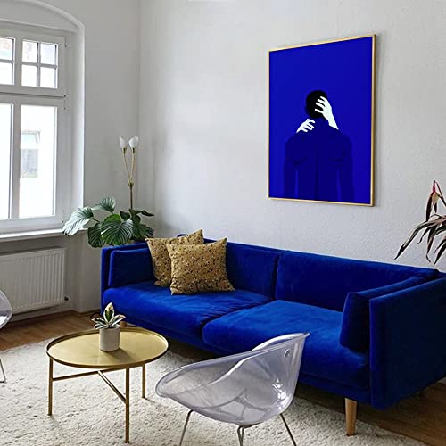 Toile abstraite contemporaine rouge et bleue style industriel salon