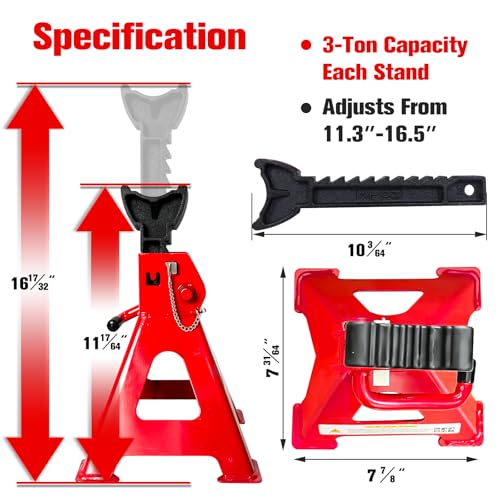 FITHOIST 3 Ton Jack Stands (6,600 LBs Capacity) - Heavy Duty Car Jack Stand with Double Pin Locking, 11.22