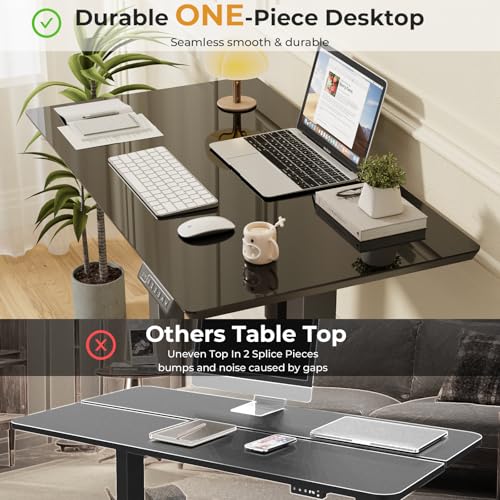 Image of JOY worker Small Glass Standing Desk, 35 inch x 20 inch Electric Whole Piece Height Adjustable Desk with 4 Lockable Casters, Mobile White Sit to Stand Workstation for Home Office, Black