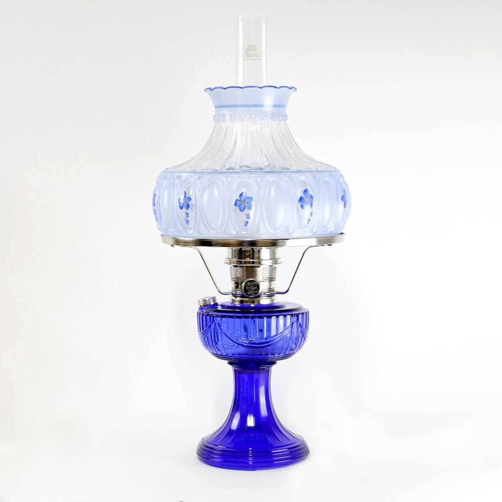 Aladdin Lincoln Drape Oil Lamp, Cobalt Glass Bright Indoor Non-Electric Fuel Lamp with Blue Meadow Shade, 24 inch with Nickel Trim