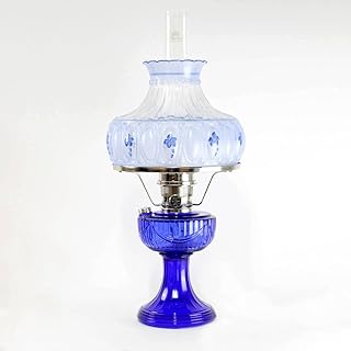 Aladdin Lincoln Drape Oil Lamp, Cobalt Glass Bright Indoor Non-Electric Fuel Lamp with Blue Meadow Shade, 24 inch with Nickel Trim