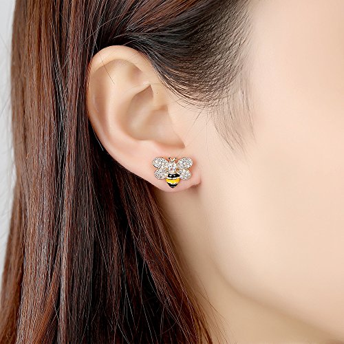 Tiny Bumblebee Stud Earrings for Women Sparkling Cubic Zirconia Crystal Cute Honeybee Cartilage Earring Statement Studs Piercing Hypoallergenic Christmas Jewelry2