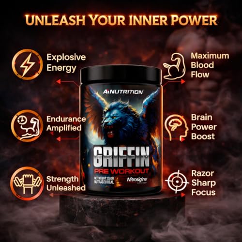 Image of Griffin Pre Workout for Men & Women | Energy, Focus, Strength & Muscle Pump with Nitrosigine 1050mg, L Citrulline 2300mg, Caffeine 200mg | 40 Servings (200 gms, Mango Strawberry Mix)