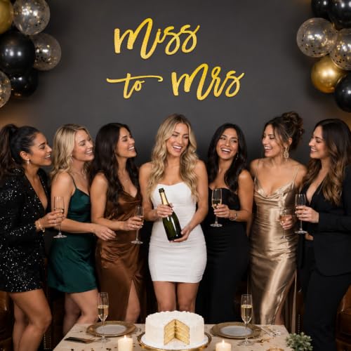 Image of Miss to Mrs Sign, Felt Letter Photo Props for Bridal Shower and Bachelorette Party, Engagement Wedding Balloon Arch (Glitter Gold)