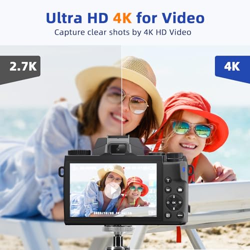 Digitalkamera 4K, CCN 64MP Fotokamera mit 3.0" Touchscreen, 16X Digitalzoom Kompaktkamera mit WiFi Funktion, mit Kameratasche, Haube, 32GB TF-Karte, Schwarz – Bild 4