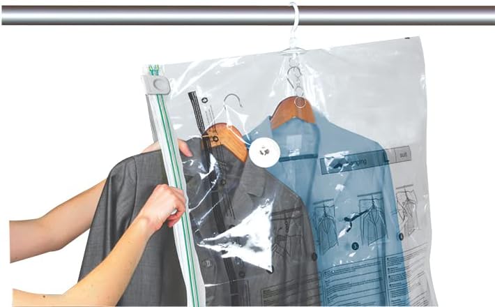Smart Design MagicBag Hanging Vacuum Storage Bags – Extra Large Size, 4 Bags – Closet Organizers and Storage with Cascading Loops to Save Hanging Space for Optimal Home Organization and Storage
