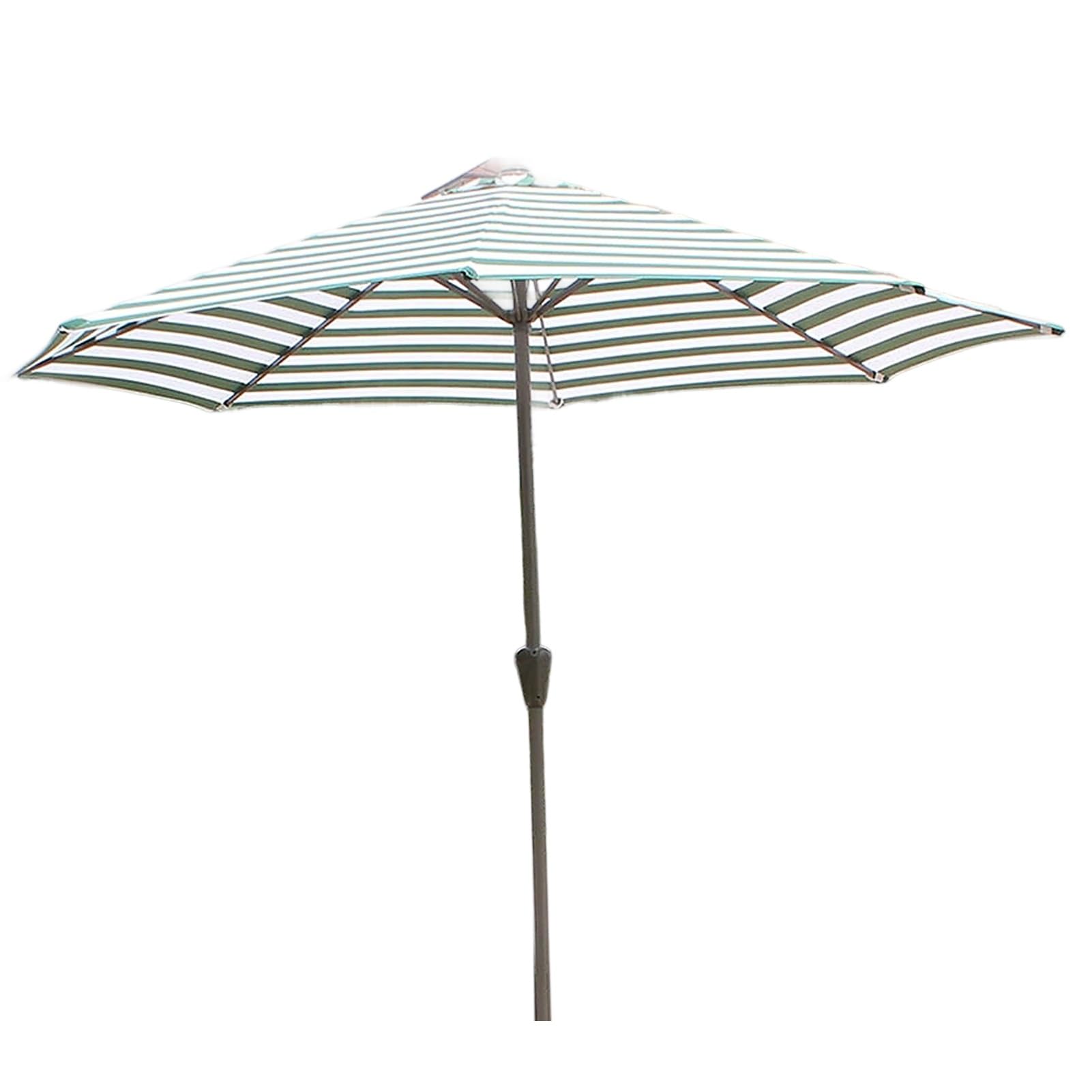 270 cm Parasol Patio z Korbą Ręczną, Zielony, Biały Pasek, Zewnętrzny Parasol Plażowy, Ochrona UV50+ Wodoodporny do Basenu, Werandy, Ogrodu, Podwórko