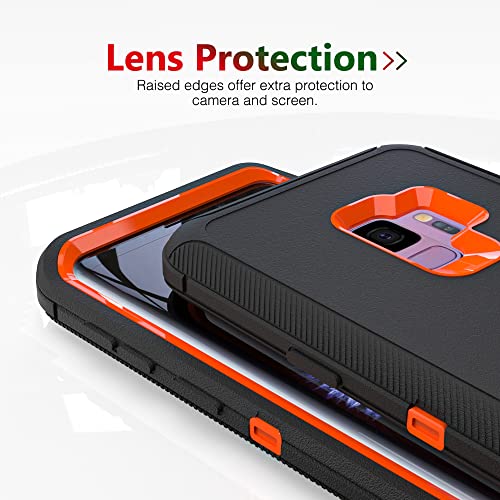 Image of Case for Galaxy S9 Plus, Heavy-Duty Tough Rugged Shockproof Drop Protective Cover Cases for Samsung Galaxy S9 Plus, Black+Orange