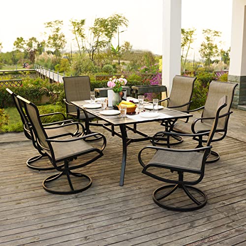 7 Pieces Outdoor Patio Dining Set For 6 Patio Dining Swivel Chairs Textilene & 1 Rectangle Outdoor Dining Table With 1.57" Umbrella Hole #TOP5