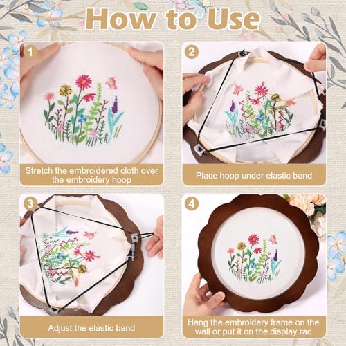 Image of 4 Sets Wood Embroidery Hoop Frame 8 Inch Sunflower Embroidery Display Frame Large Round Wooden Embroidery Frame for Finished Cross Stitch Hoop Frame DIY Decor Sewing Ornaments