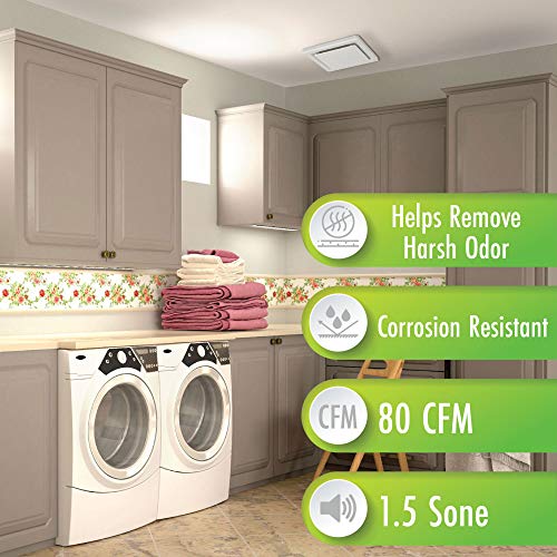Homewerks 7140-80 Bathroom Fan Ceiling Mount Exhaust Ventilation, 1.5 Sones, 80 CFM, White