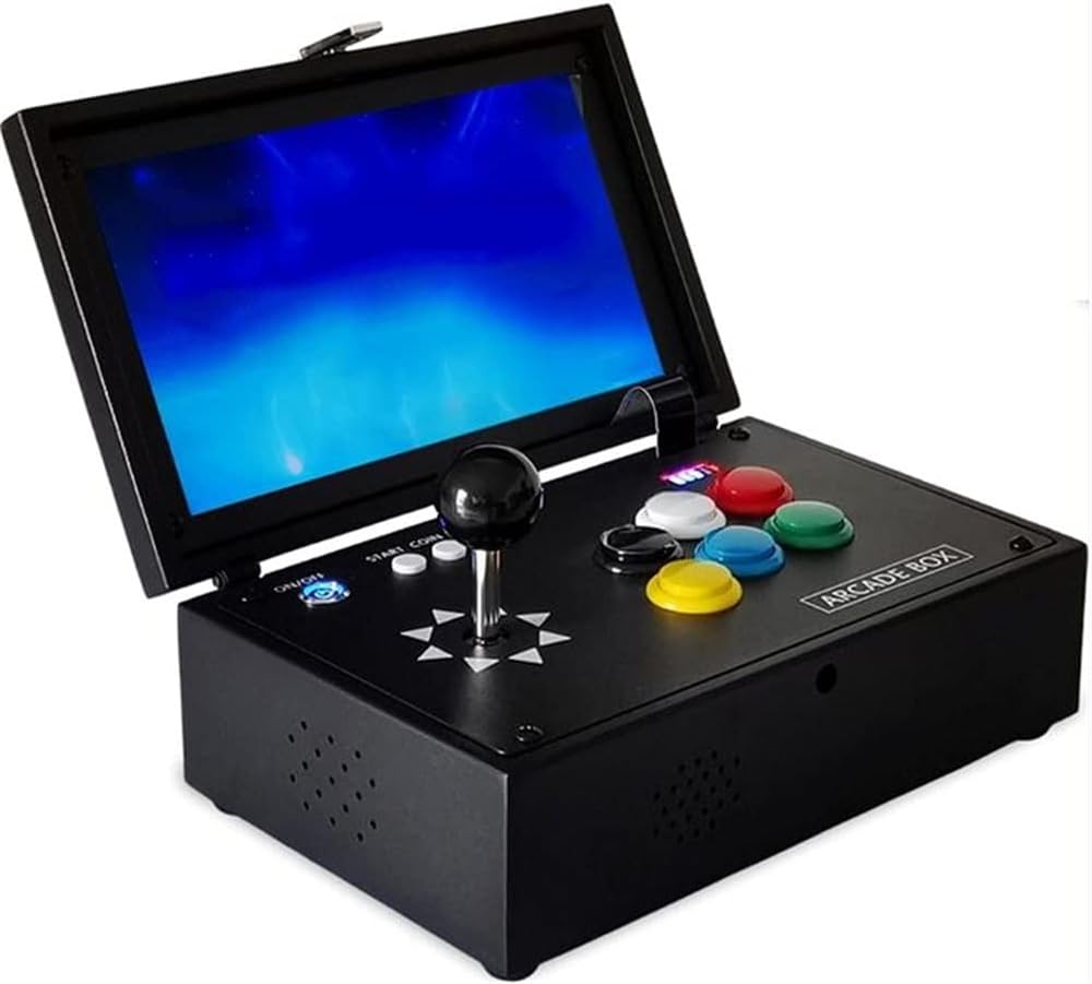 Notebook Type Fighting Arcade Game Console, 8GB+128G Portable Mini Home 3D Arcade Box with Game Pause Language Switching Function and Support for 4 People Online
