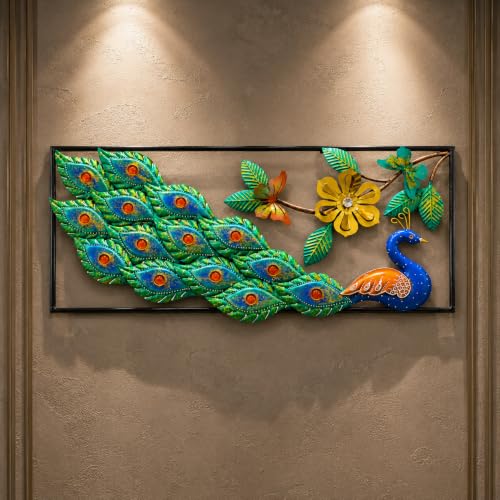 Image of SHREE 'O' GREEN TECH - Handcrafted Metal Peacock Wall Decor Modern Iron Wall Art Hanging for Living Room Bedroom Hallway Office Hotel Home Decoration