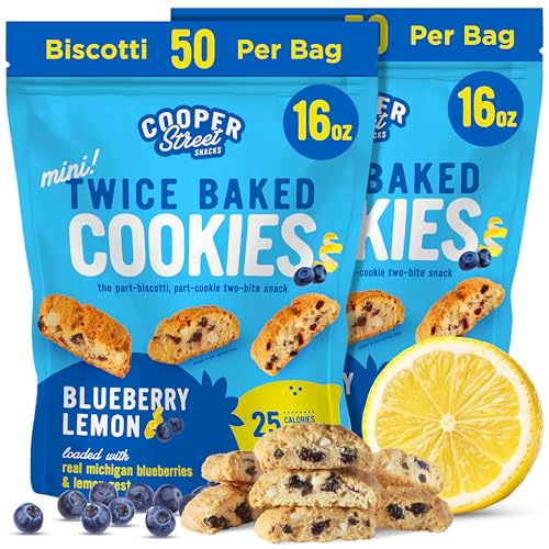 Image of Cooper Street Lemon Blueberry Mini Biscotti Cookies, 1 lb, 2ct | Twice Baked Italian Style Cookies, Peanut, Soy & Dairy Free, Low Sodium Snack, Kosher, Serve w / Coffee or Tea, Resealable Bag