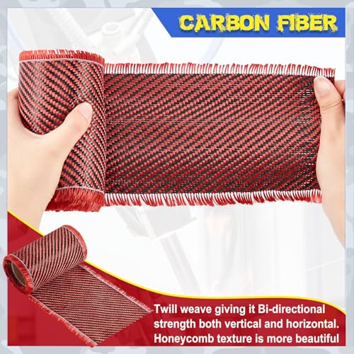 Image of Jecery 9.84 ft x 4 Inches Red Aramid Carbon Fiber Fabric Sheet 2x2 Twill Weave 3k / 200g Pure Synthetic Carbon Fiber Cloth Roll for Structural Reinforcement on Concrete Walls, Basements, Boats