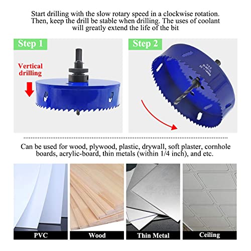Image of 5-3 /4 Inch Hole Saw with Arbor, 1.2 Inch Cutting Depth | Heavy Duty, HSS Bi-Metal, For Wood Cornhole Boards Plastic Drywall & Thin Metal, Smoothly Cutting