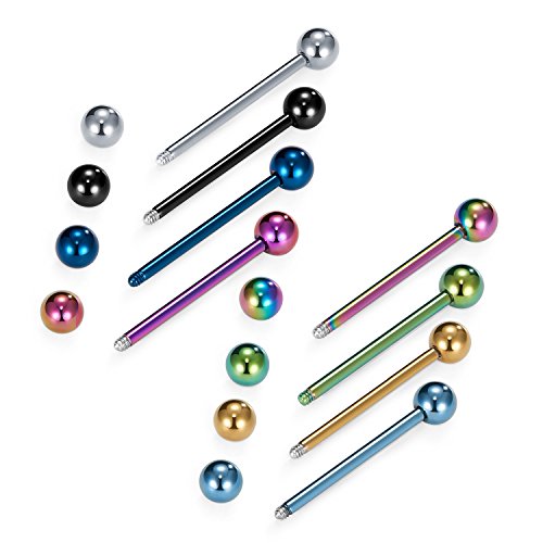 VCMART 12mm-18mm 14G Tongue Rings Nipple Straight Barbells Surgical Steel Body Piercing Jewelry2