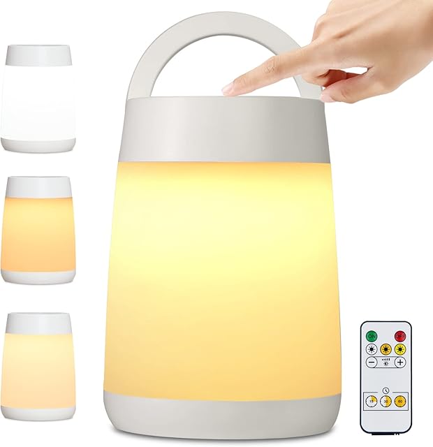 GOVSSING Baby Night Light Kids, LED Rechargeable Battery Bedside Touch Table Lamp Light for Bedroom with Remote Control, Dimmable and 3 Colors Changing, USB-C Memory Portable Night Light with Timer