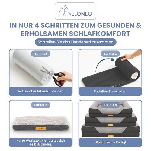 ELONEO orthopädisches Hundebett kleine Hunde - 76x51x17cm, Hundekorb mit Memory Foam, Hundematte wasserdicht und waschbar, Hundekissen, Hundematratze mit weicher Polsterung, grau