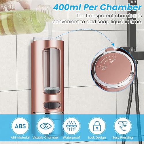 Image of Single Wall Mounted Hand Soap Dispenser, 13.5oz /400ml Pink Bathroom Shower Dispenser Refillable Liquid Lotion Soap Dispenser for Bathroom Kitchen Hotel (Pink)