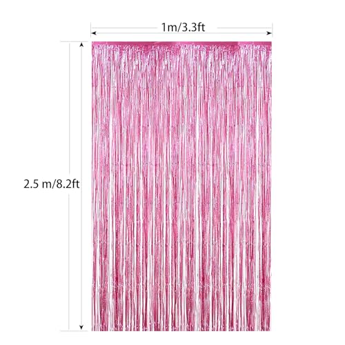 Pink Tinsel Curtain - Metallic Foil Fringe Streamers, 3ft X 8.2ft Party Backdrop for Birthday, Christmas, Wedding & Holiday Decoration - 2 PCS - Image 2