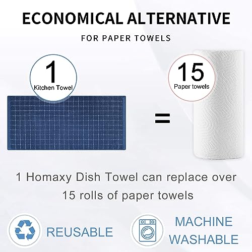 Image of Homaxy 100% Cotton Terry Kitchen Towels, 12 Pack, Navy Blue