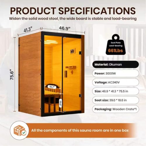 Image of OUTEXER 2 Person Sauna Steam Traditional Saunas Home Spa Saunas 240V 3KW