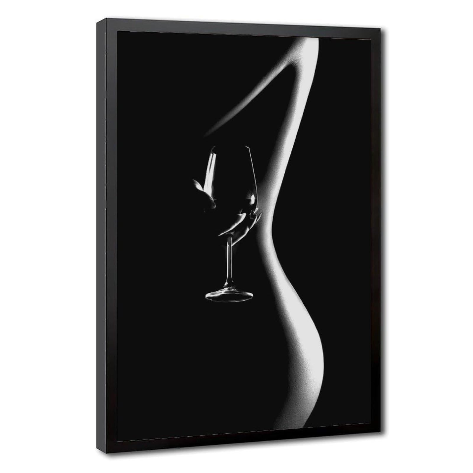 Poster su tela con vino rosso, bianco e nero, donna che beve vino, decorazione per camera da letto, ufficio, stanza, regalo, 40,6 cm L x 61 cm W