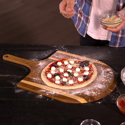 Image of KitchenStar Acacia Wood Pizza Peel 16 inch - Wooden Pizza Board with Handle - Pizza Paddle & Cutting & Serving Board