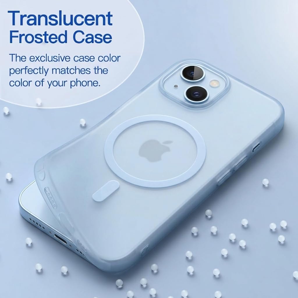 DIZORO® Matte Case for iPhone 15 Compatible with MagSafe, Camera Lens Full Protection, Shockproof Translucent Frosted TPU Soft Phone Cover, Anti-Fingerprint (Blue) — Amazon image 6