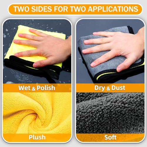 Image of AM Safe-X Microfiber Cloth for Car 850 GSM 40x40 cms 1 Pcs Aqua Blue & Grey Twisted Loop Super Absorbent Towel, Edgeless Design with Plush Pile & Lint Free Cloth for Drying & Detailing