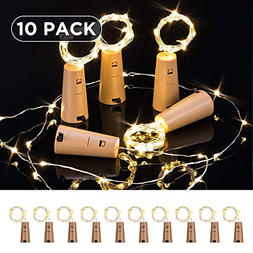 Preisvergleich Produktbild Qedertek 20 LED 2M Flaschenlicht Warmweiß (10 Stück), Batteriebetriebene Lichterkette für Flasche, Flaschenlichterkette Korken, Bottle Light für Hochzeit, DIY, Party, Romantische Deko, Weihnachten
