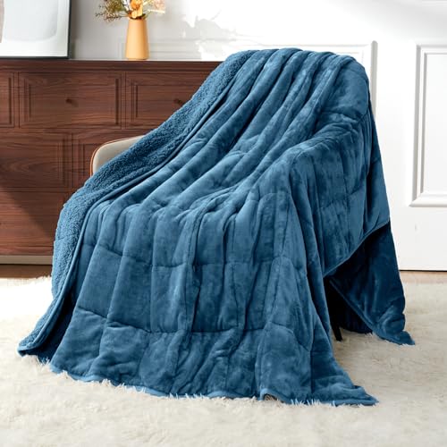 Uttermara Sherpa Fleece Weighted Blanket 20 lbs for Adult, Unicolor Ultra-Soft Fleece and Sherpa, Dual Sided Cozy Plush Blanket for Sofa Bed, 60 x 80 inches, Slate Blue Slate Blue 60" x 80"
