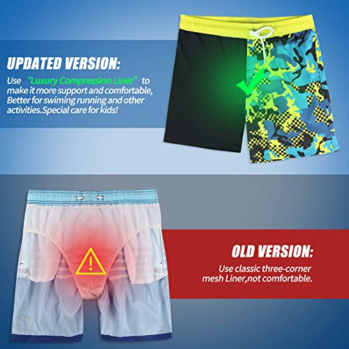 Image of Boys Swim Trunks with Boxer Brief Liner Compression Anti Chafe Swimming Shorts Stretchy UPF Quick Dry Swimsuit
